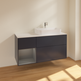 Тумба под раковину Villeroy & Boch Finion 120х50,1 см с подсветкой МДФ темно-синий матовый лак/стекло белое матовое F391GKHG
