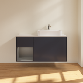Тумба под раковину Villeroy & Boch Finion 120х50,1 см с подсветкой МДФ темно-синий матовый лак/стекло белое матовое F391GKHG