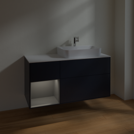 Тумба под раковину Villeroy & Boch Finion 120х50,1 см с подсветкой МДФ темно-синий матовый лак/стекло белое матовое F391GKHG