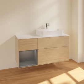 Тумба под раковину Villeroy & Boch Finion 120х50,1 см с подсветкой МДФ шпон дуба/стекло белое матовое F391GKPC