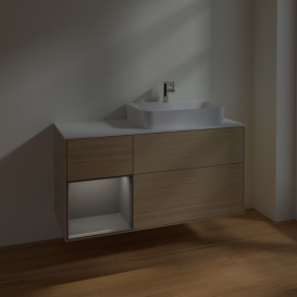 Тумба под раковину Villeroy & Boch Finion 120х50,1 см с подсветкой МДФ шпон дуба/стекло белое матовое F391GKPC