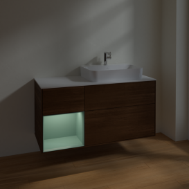 Тумба под раковину Villeroy & Boch Finion 120х50,1 см с подсветкой МДФ шпон грецкого ореха/стекло белое матовое F391GMGN