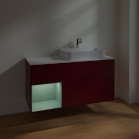 Тумба под раковину Villeroy & Boch Finion 120х50,1 см с подсветкой МДФ пион матовый лак/стекло белое матовое F391GMHB