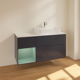 Тумба под раковину Villeroy & Boch Finion 120х50,1 см с подсветкой МДФ темно-синий матовый лак/стекло белое матовое F391GMHG