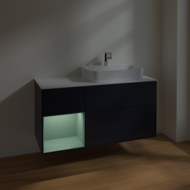 Тумба под раковину Villeroy & Boch Finion 120х50,1 см с подсветкой МДФ темно-синий матовый лак/стекло белое матовое F391GMHG