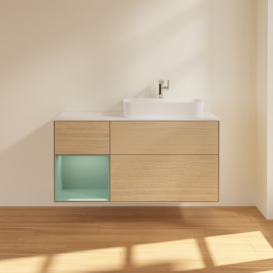 Тумба под раковину Villeroy & Boch Finion 120х50,1 см с подсветкой МДФ шпон дуба/стекло белое матовое F391GMPC