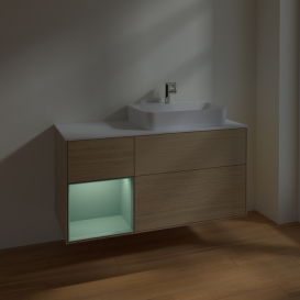 Тумба под раковину Villeroy & Boch Finion 120х50,1 см с подсветкой МДФ шпон дуба/стекло белое матовое F391GMPC