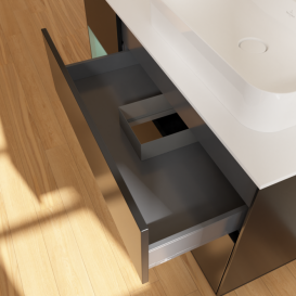 Тумба під раковину Villeroy & Boch Finion 120х50,1 см із підсвічуванням МДФ чорний матовий лак/скло біле матове F391GMPD