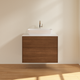 Тумба под раковину Villeroy & Boch Finion 80х50,1 см с подсветкой МДФ шпон грецкого ореха/стекло белое матовое G75100GN