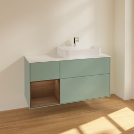 Тумба под раковину Villeroy & Boch Finion 120х50,1 см с подсветкой МДФ оливковый матовый лак/стекло белое матовое F391GNGM