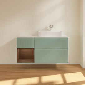 Тумба под раковину Villeroy & Boch Finion 120х50,1 см с подсветкой МДФ оливковый матовый лак/стекло белое матовое F391GNGM