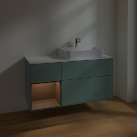 Тумба под раковину Villeroy & Boch Finion 120х50,1 см с подсветкой МДФ оливковый матовый лак/стекло белое матовое F391GNGM