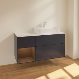 Тумба под раковину Villeroy & Boch Finion 120х50,1 см с подсветкой МДФ темно-синий матовый лак/стекло белое матовое F391GNHG