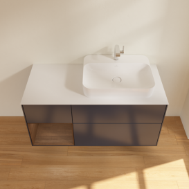 Тумба под раковину Villeroy & Boch Finion 120х50,1 см с подсветкой МДФ темно-синий матовый лак/стекло белое матовое F391GNHG