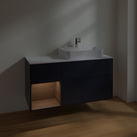 Тумба под раковину Villeroy & Boch Finion 120х50,1 см с подсветкой МДФ темно-синий матовый лак/стекло белое матовое F391GNHG