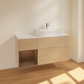 Тумба под раковину Villeroy & Boch Finion 120х50,1 см с подсветкой МДФ шпон дуба/стекло белое матовое F391GNPC