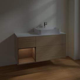 Тумба под раковину Villeroy & Boch Finion 120х50,1 см с подсветкой МДФ шпон дуба/стекло белое матовое F391GNPC