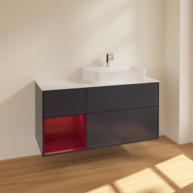 Тумба под раковину Villeroy & Boch Finion 120х50,1 см с подсветкой МДФ темно-синий матовый лак/стекло белое матовое F391HBHG