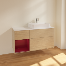 Тумба под раковину Villeroy & Boch Finion 120х50,1 см с подсветкой МДФ шпон дуба/стекло белое матовое F391HBPC