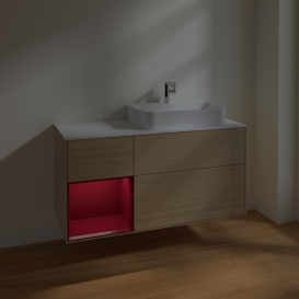 Тумба под раковину Villeroy & Boch Finion 120х50,1 см с подсветкой МДФ шпон дуба/стекло белое матовое F391HBPC