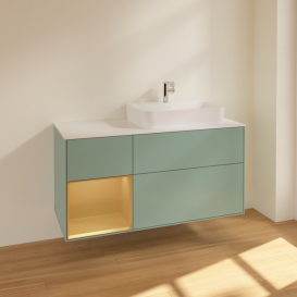 Тумба под раковину Villeroy & Boch Finion 120х50,1 см с подсветкой МДФ оливковый матовый лак/стекло белое матовое F391HFGM