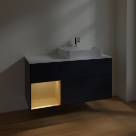 Тумба под раковину Villeroy & Boch Finion 120х50,1 см с подсветкой МДФ темно-синий матовый лак/стекло белое матовое F391HFHG