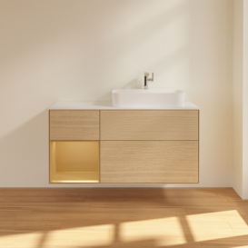 Тумба под раковину Villeroy & Boch Finion 120х50,1 см с подсветкой МДФ шпон дуба/стекло белое матовое F391HFPC