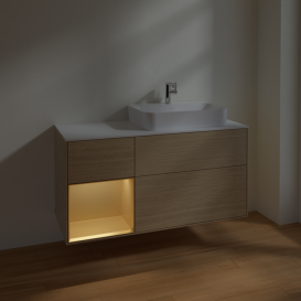 Тумба под раковину Villeroy & Boch Finion 120х50,1 см с подсветкой МДФ шпон дуба/стекло белое матовое F391HFPC