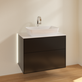 Тумба под раковину Villeroy & Boch Finion 80х50,1 см с подсветкой МДФ черный матовый лак/стекло белое матовое G75100PD