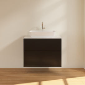 Тумба под раковину Villeroy & Boch Finion 80х50,1 см с подсветкой МДФ черный матовый лак/стекло белое матовое G75100PD