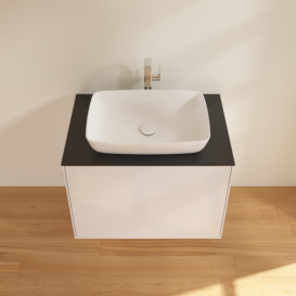 Тумба под раковину Villeroy & Boch Finion 80х50,1 см с подсветкой МДФ глянцевый белый лак/стекло черное матовое G75200GF