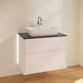 Тумба под раковину Villeroy & Boch Finion 80х50,1 см с подсветкой МДФ глянцевый белый лак/стекло черное матовое G75200GF