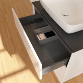 Тумба под раковину Villeroy & Boch Finion 80х50,1 см с подсветкой МДФ глянцевый белый лак/стекло черное матовое G75200GF