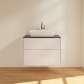 Тумба под раковину Villeroy & Boch Finion 80х50,1 см с подсветкой МДФ глянцевый белый лак/стекло черное матовое G75200GF