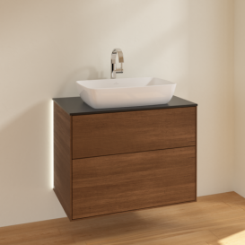 Тумба под раковину Villeroy & Boch Finion 80х50,1 см с подсветкой МДФ шпон грецкого ореха/стекло черное матовое G75200GN