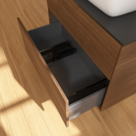 Тумба под раковину Villeroy & Boch Finion 80х50,1 см с подсветкой МДФ шпон грецкого ореха/стекло черное матовое G75200GN