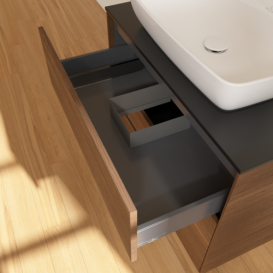 Тумба под раковину Villeroy & Boch Finion 80х50,1 см с подсветкой МДФ шпон грецкого ореха/стекло черное матовое G75200GN