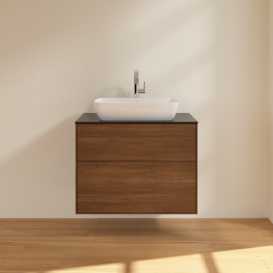 Тумба под раковину Villeroy & Boch Finion 80х50,1 см с подсветкой МДФ шпон грецкого ореха/стекло черное матовое G75200GN