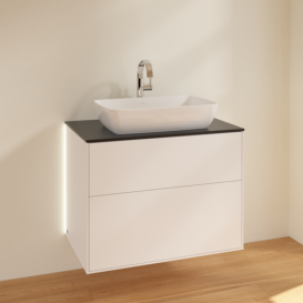 Тумба под раковину Villeroy & Boch Finion 80х50,1 см с подсветкой МДФ белый матовый лак/стекло черное матовое G75200MT