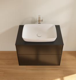 Тумба под раковину Villeroy & Boch Finion 80х50,1 см с подсветкой МДФ черный матовый лак/стекло черное матовое G75200PD