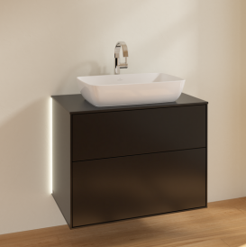 Тумба под раковину Villeroy & Boch Finion 80х50,1 см с подсветкой МДФ черный матовый лак/стекло черное матовое G75200PD