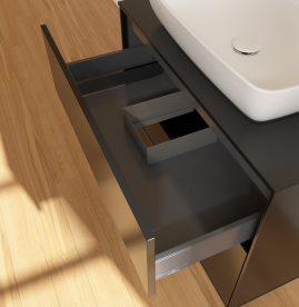 Тумба под раковину Villeroy & Boch Finion 80х50,1 см с подсветкой МДФ черный матовый лак/стекло черное матовое G75200PD