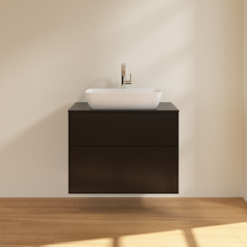 Тумба под раковину Villeroy & Boch Finion 80х50,1 см с подсветкой МДФ черный матовый лак/стекло черное матовое G75200PD