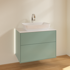 Тумба под раковину Villeroy & Boch Finion 80х50,1 см с подсветкой МДФ оливковый матовый лак/стекло белое матовое G75100GM