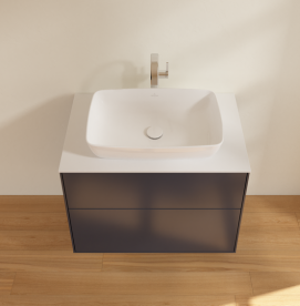 Тумба под раковину Villeroy & Boch Finion 80х50,1 см с подсветкой МДФ темно-синий матовый лак/стекло белое матовое G75100HG