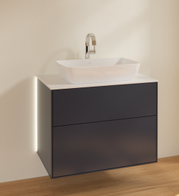 Тумба под раковину Villeroy & Boch Finion 80х50,1 см с подсветкой МДФ темно-синий матовый лак/стекло белое матовое G75100HG