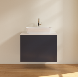 Тумба под раковину Villeroy & Boch Finion 80х50,1 см с подсветкой МДФ темно-синий матовый лак/стекло белое матовое G75100HG