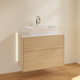 Тумба под раковину Villeroy & Boch Finion 80х50,1 см с подсветкой МДФ шпон дуба/стекло белое матовое G75100PC