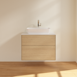 Тумба под раковину Villeroy & Boch Finion 80х50,1 см с подсветкой МДФ шпон дуба/стекло белое матовое G75100PC