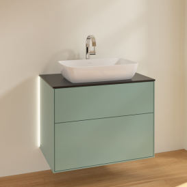 Тумба под раковину Villeroy & Boch Finion 80х50,1 см с подсветкой МДФ оливковый матовый лак/стекло черное матовое G75200GM